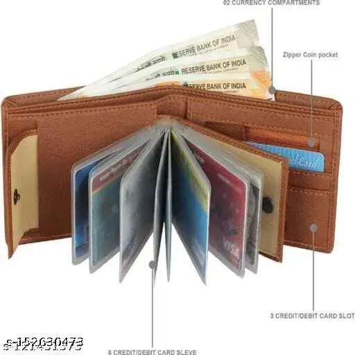 Men Casual, Travel, Formal Tan Artificial Leather Wallet - Regular Size (10 Card Slots)